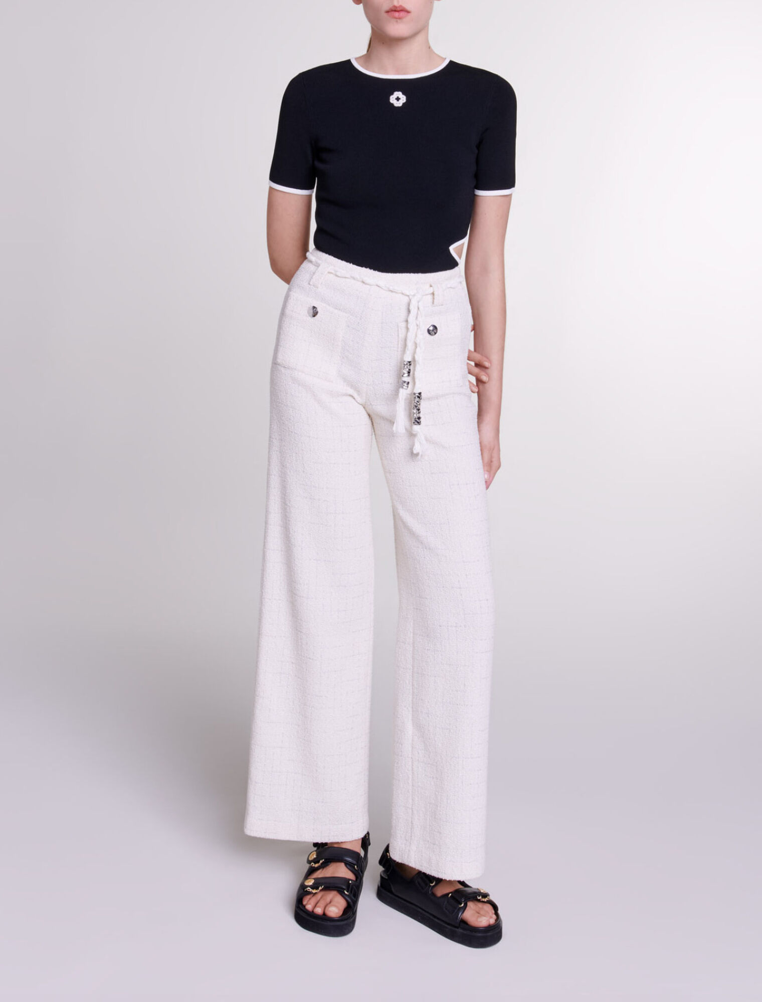 Pantalon en tweed à fils métalisés