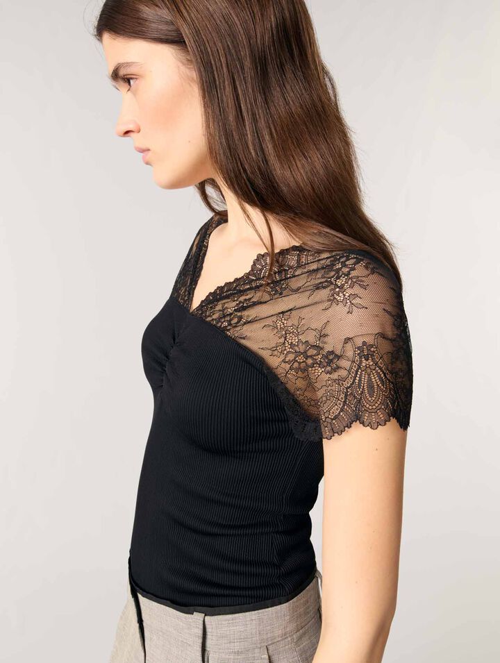 Top en jersey incrusté de dentelle