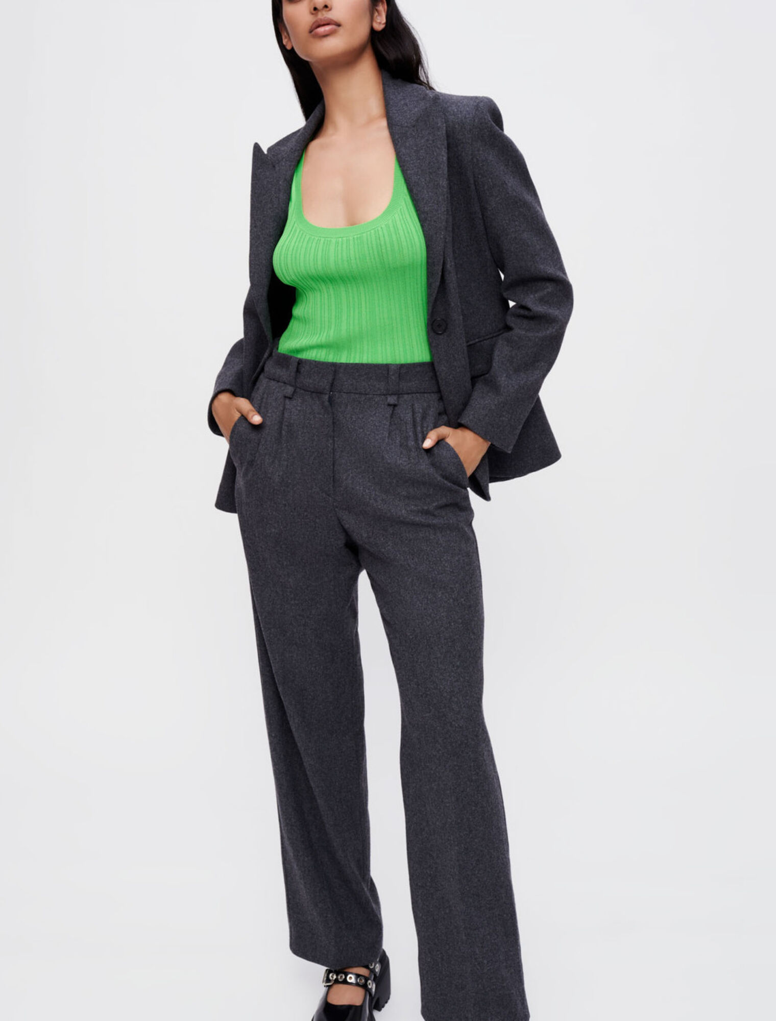 Pantalon large en flanelle grise