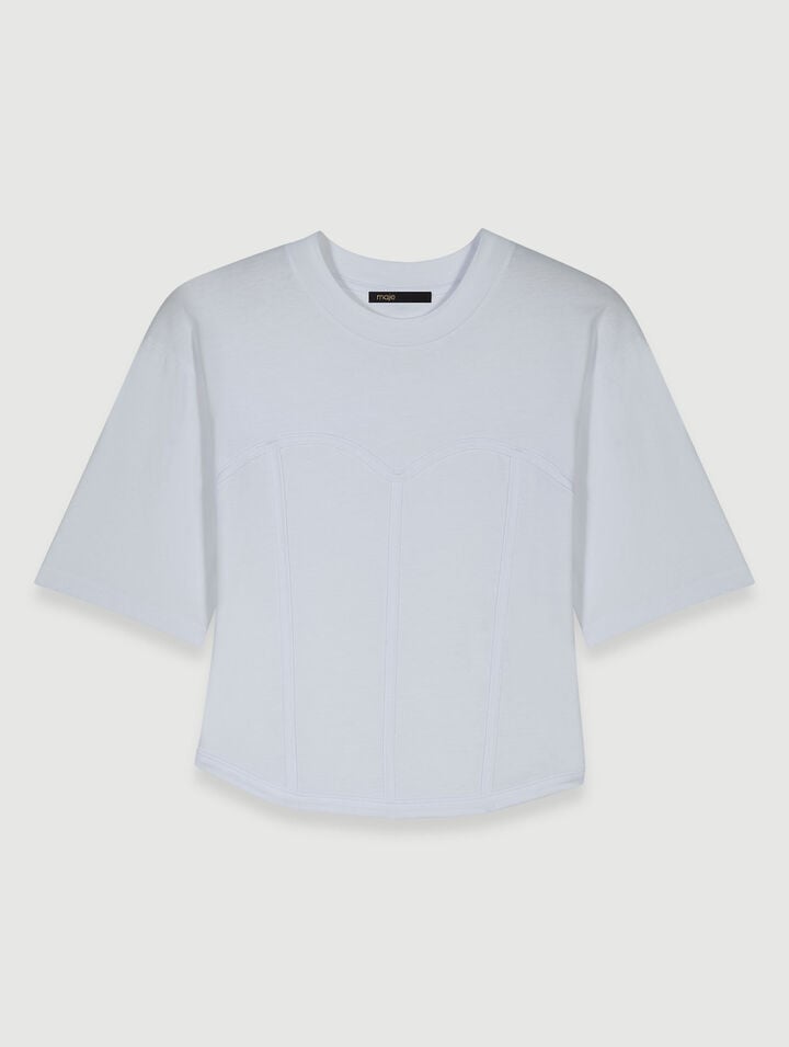 T-shirt Effet Corset - Blanc - Maje