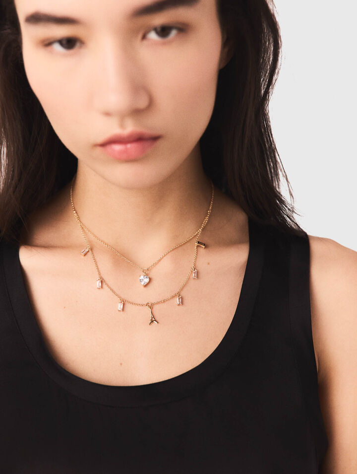 Collier double &agrave; charms strass&eacute;s