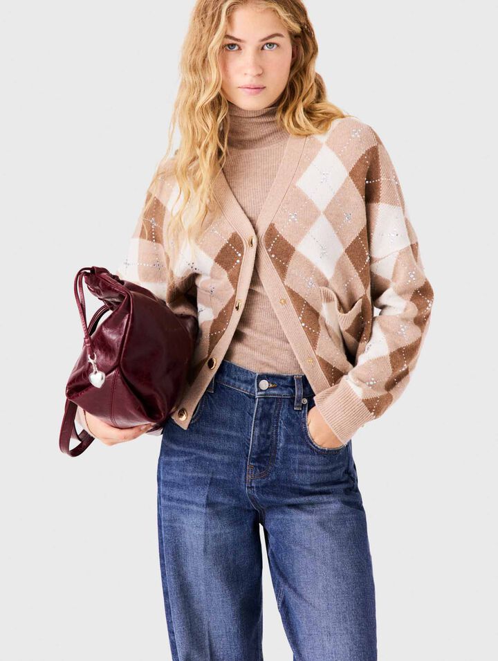 Cardigan &agrave; motif argyle strass&eacute;