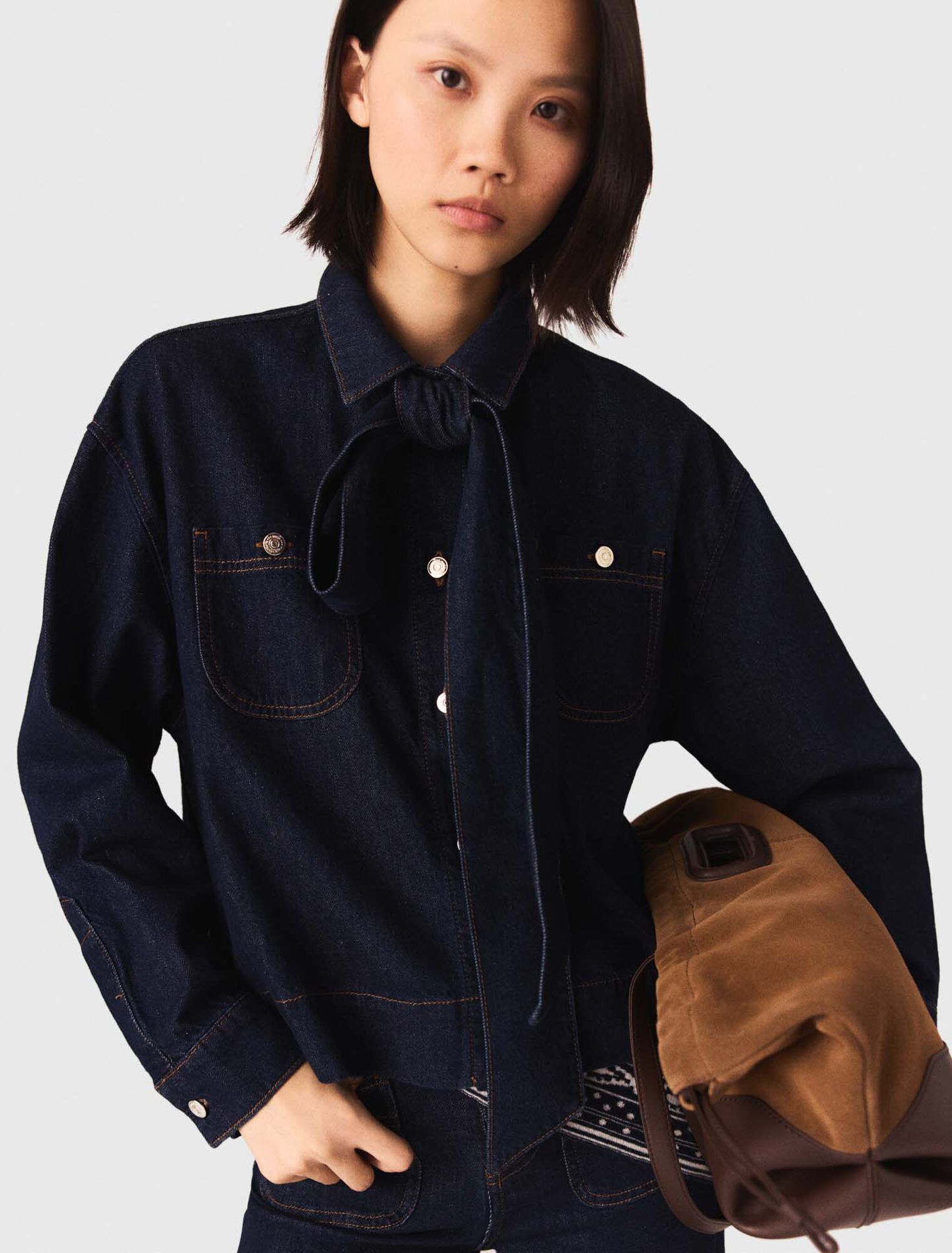 Chemise en denim avec Lavallière