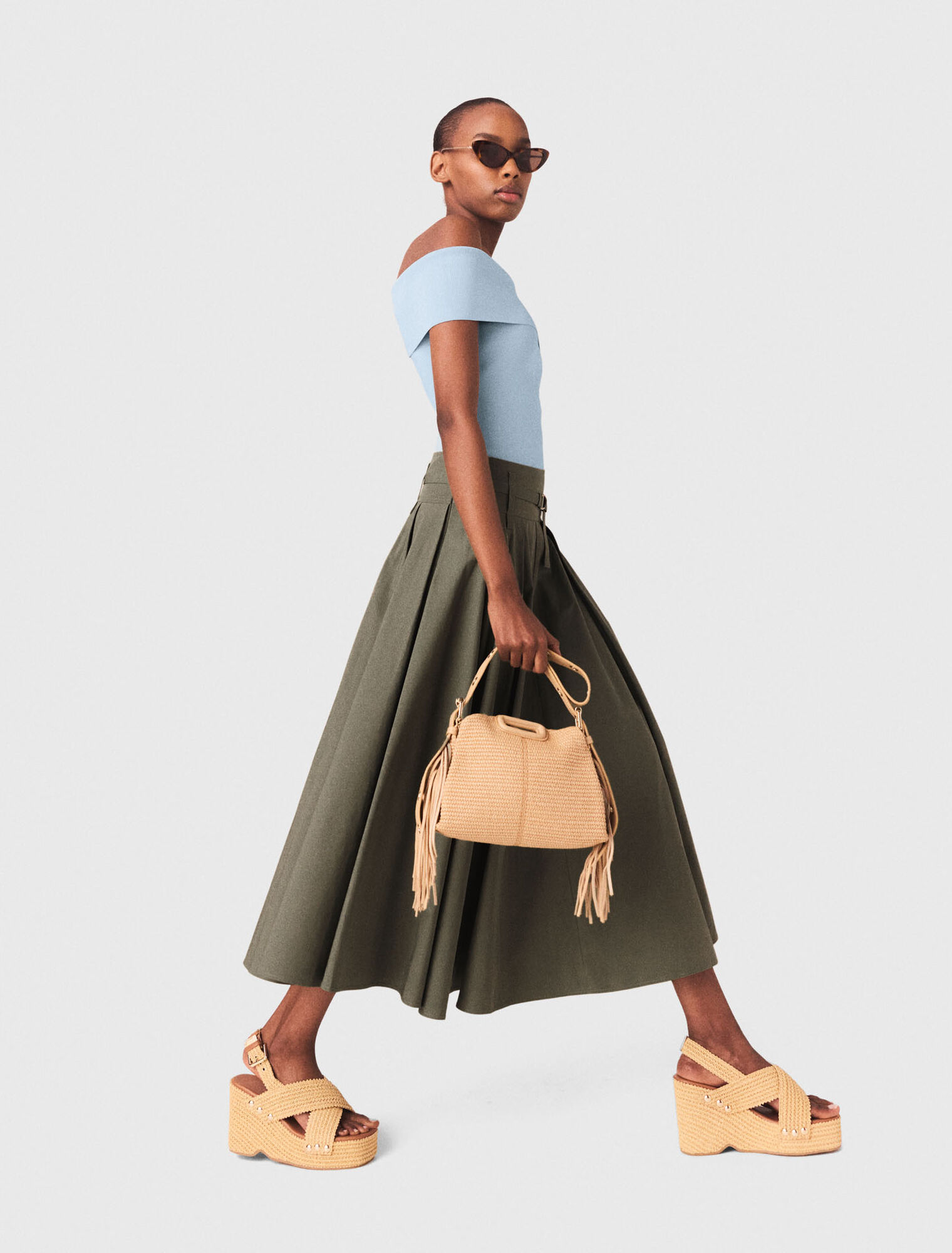 Jupe longue pliss&eacute;e en coton