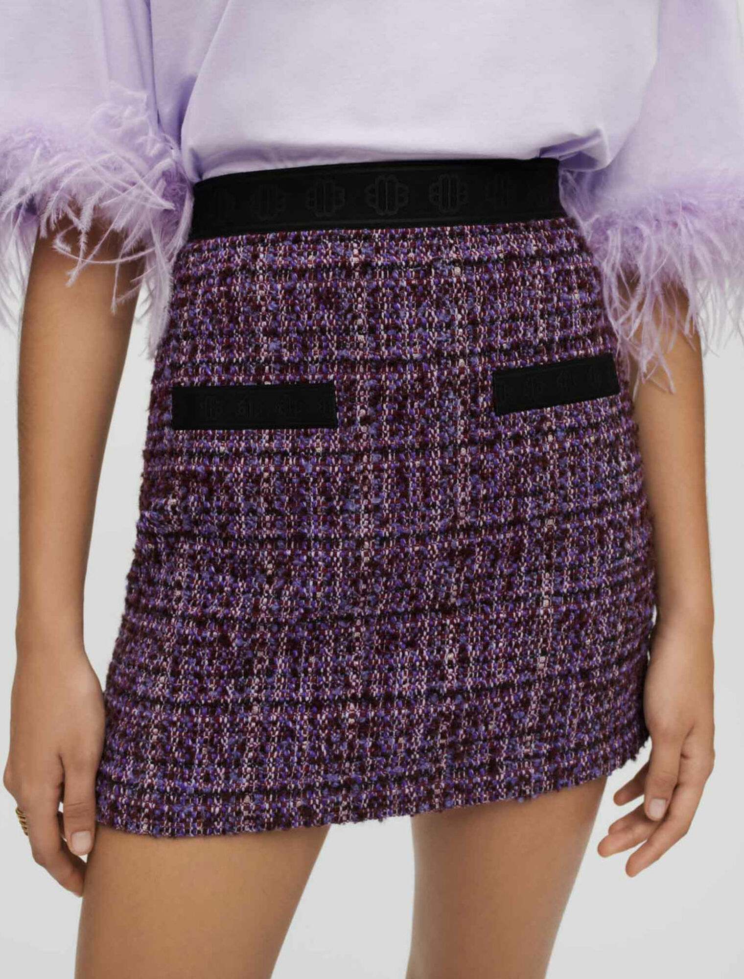 Jupe en tweed violet et contrastes