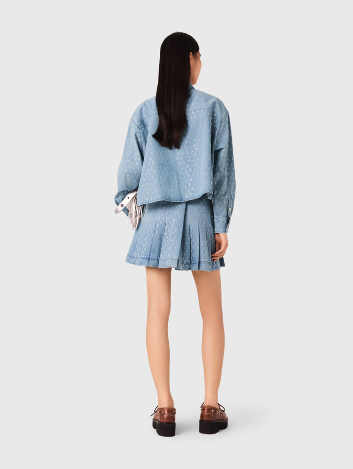 Chemise courte en jean strassée