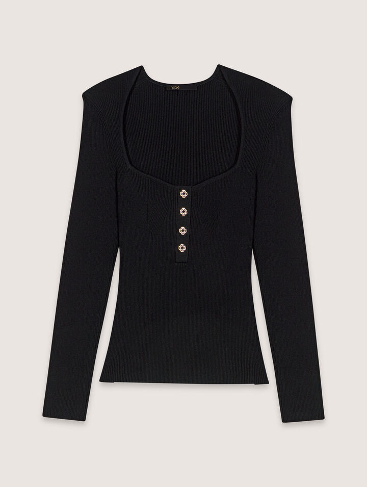 Pull décolleté en maille côtelée