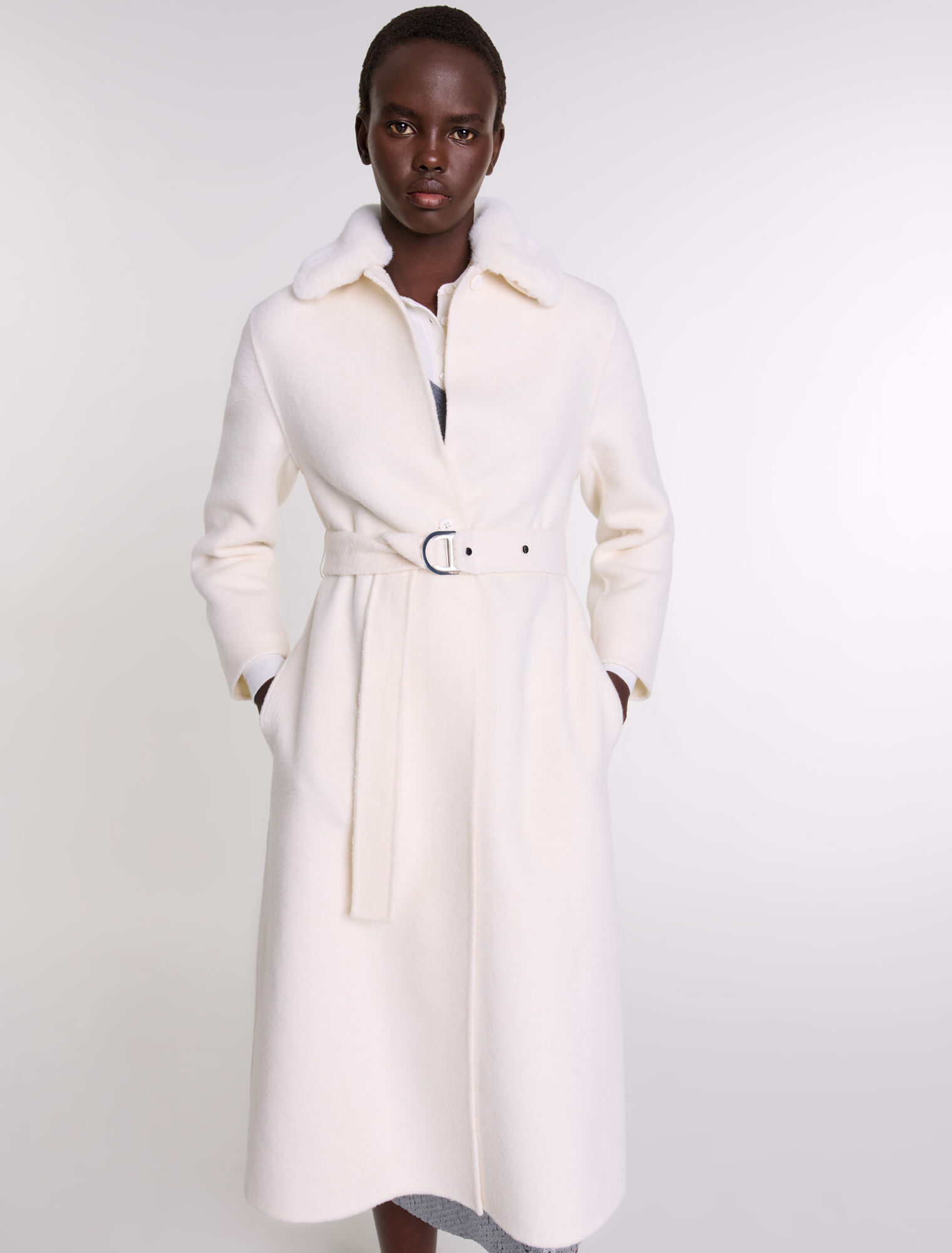 Manteau en laine à col amovible