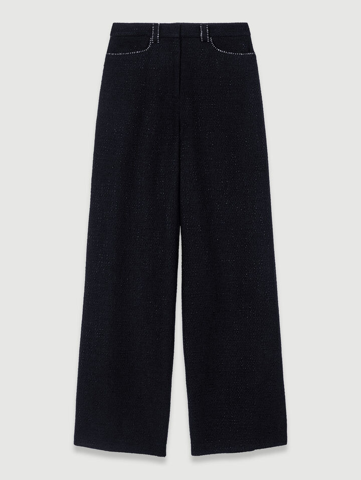 Pantalon Large En Tweed - Noir - Maje