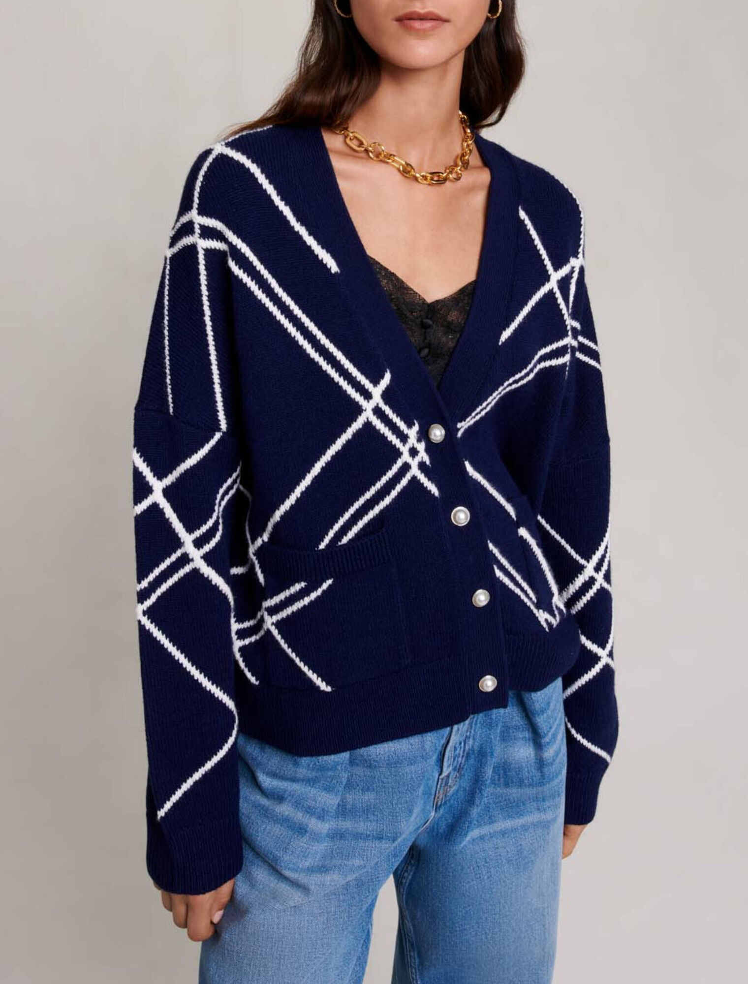 Cardigan en maille à rayures