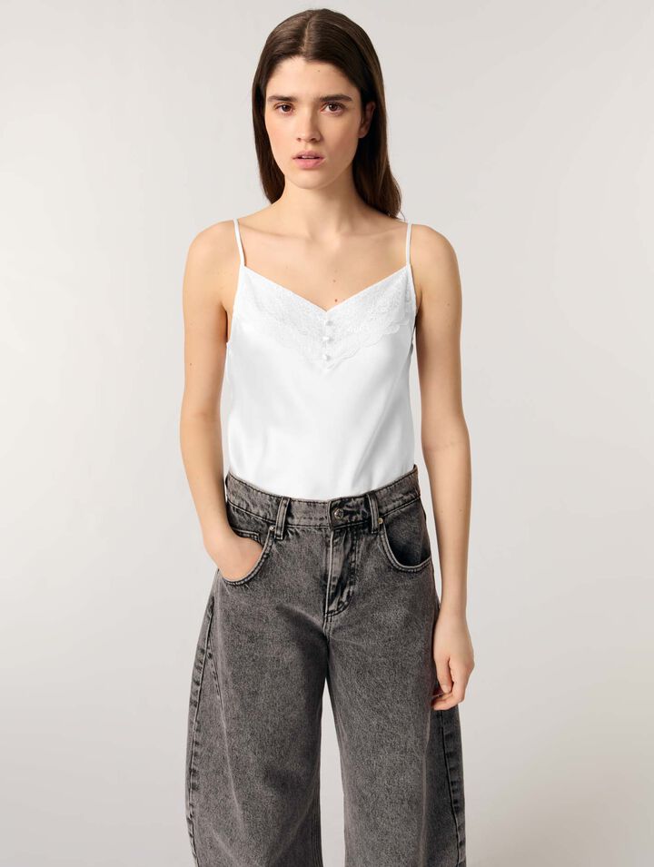 Top en satin de soie et dentelles
