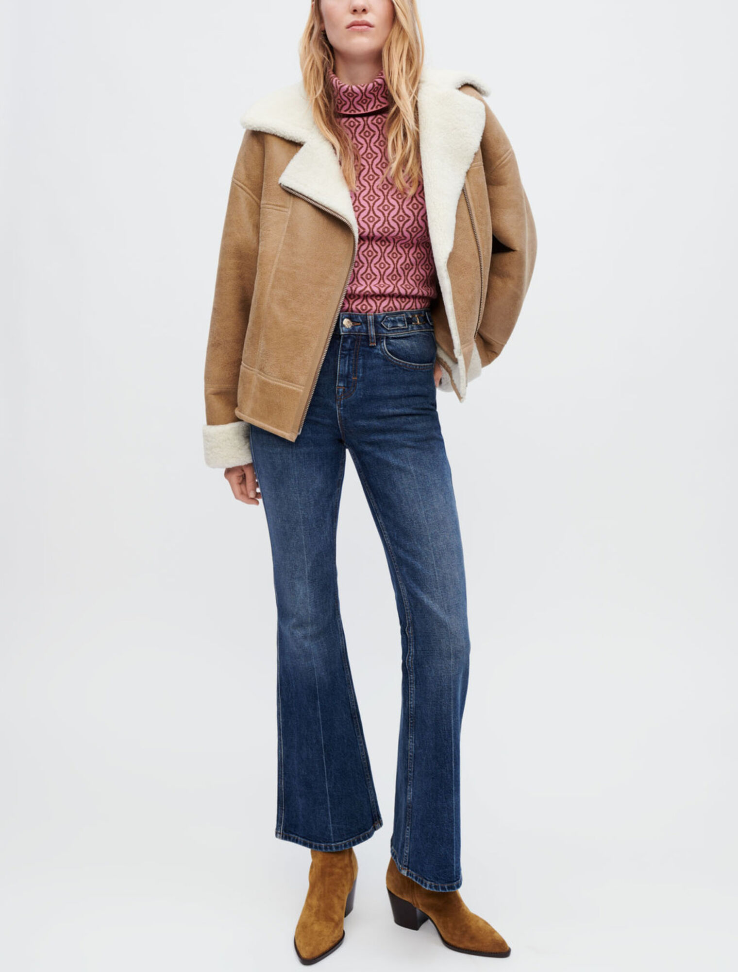 Manteau en peau lainée bicolore