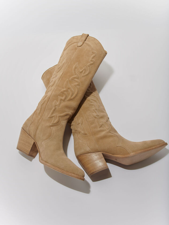 Bottes santiags en cuir brodé