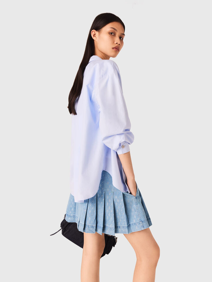 Jupe plissée en denim strassée