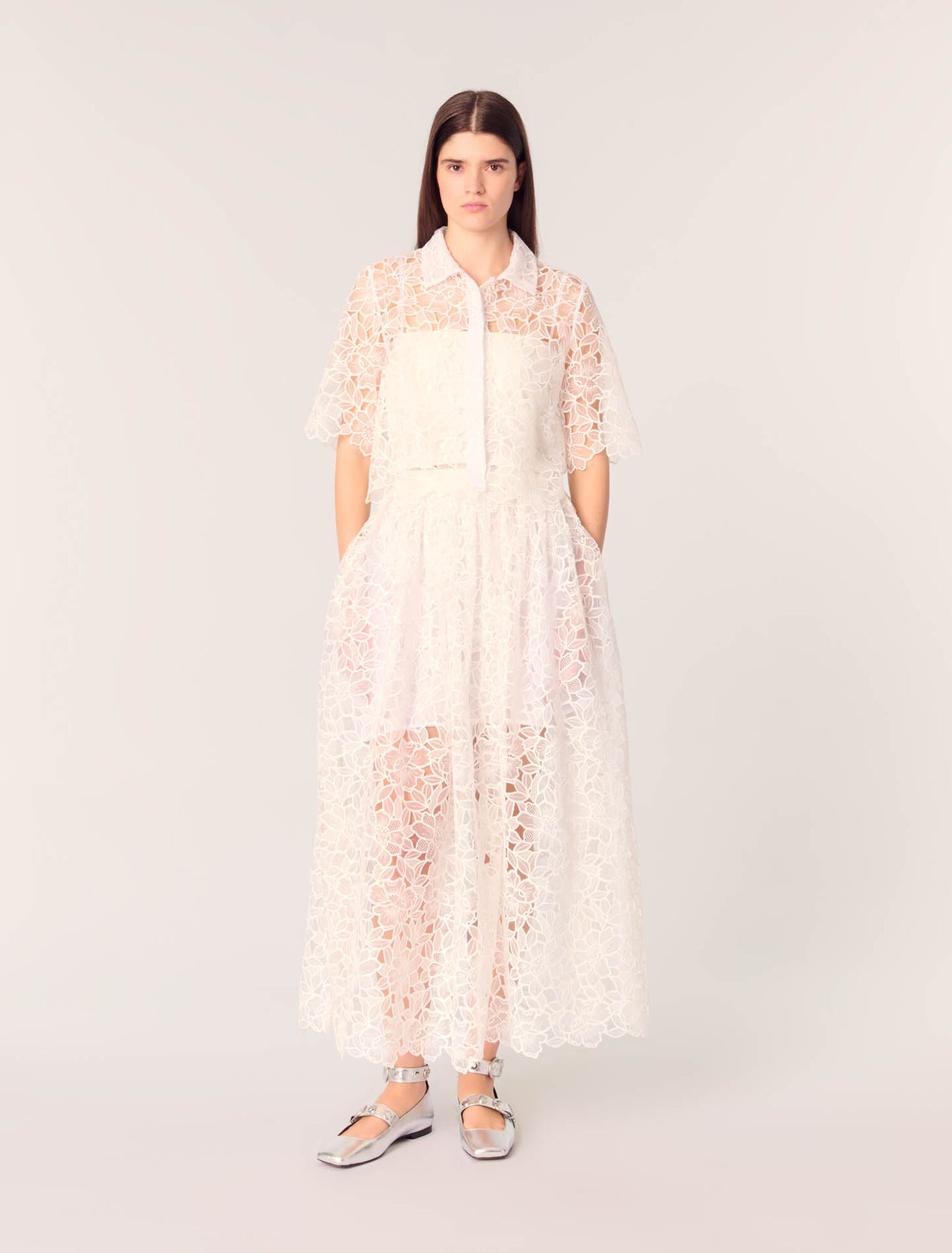 Chemise courte en guipure à fleurs