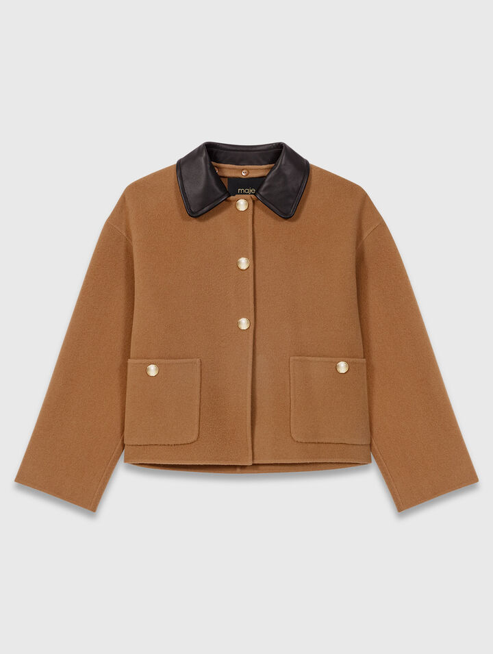 Manteau double face et col en cuir