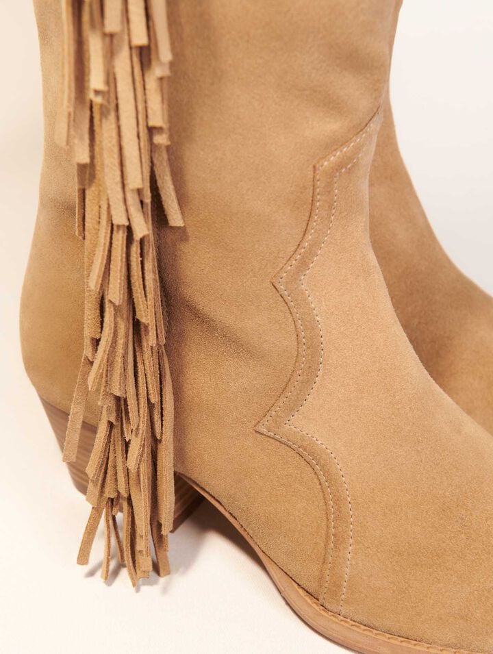 Bottes western en suède à franges