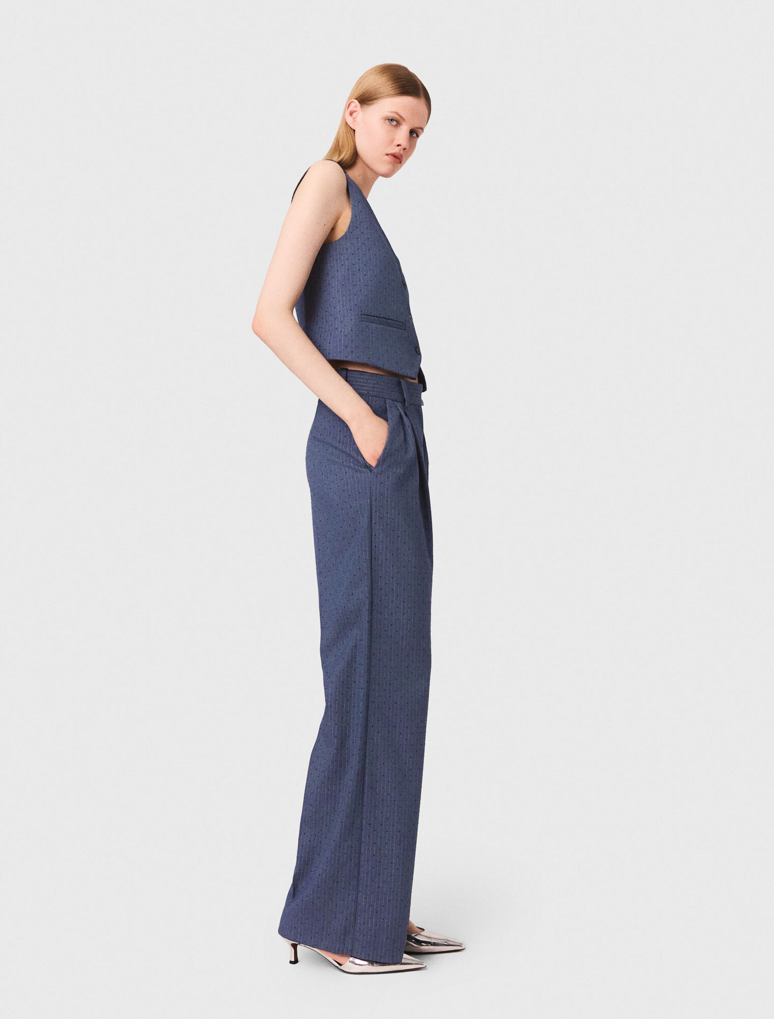 Pantalon tailleur à strass