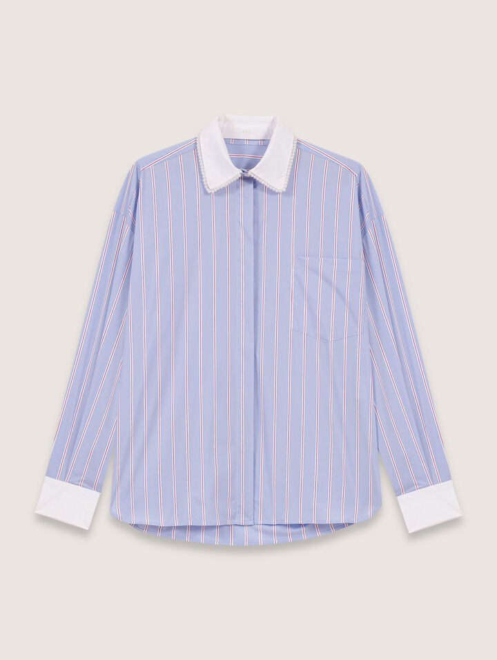 Chemise à rayures et col à perles 