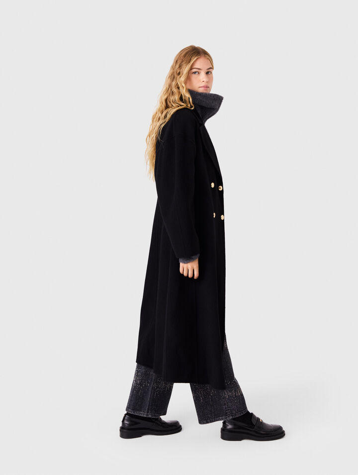 Manteau long crois&eacute; en laine