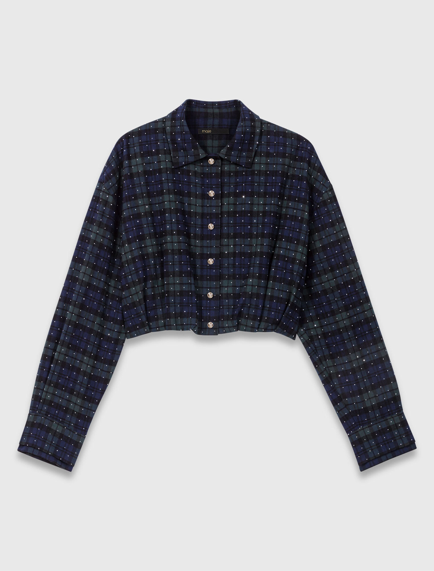 Chemise courte à carreaux strassée