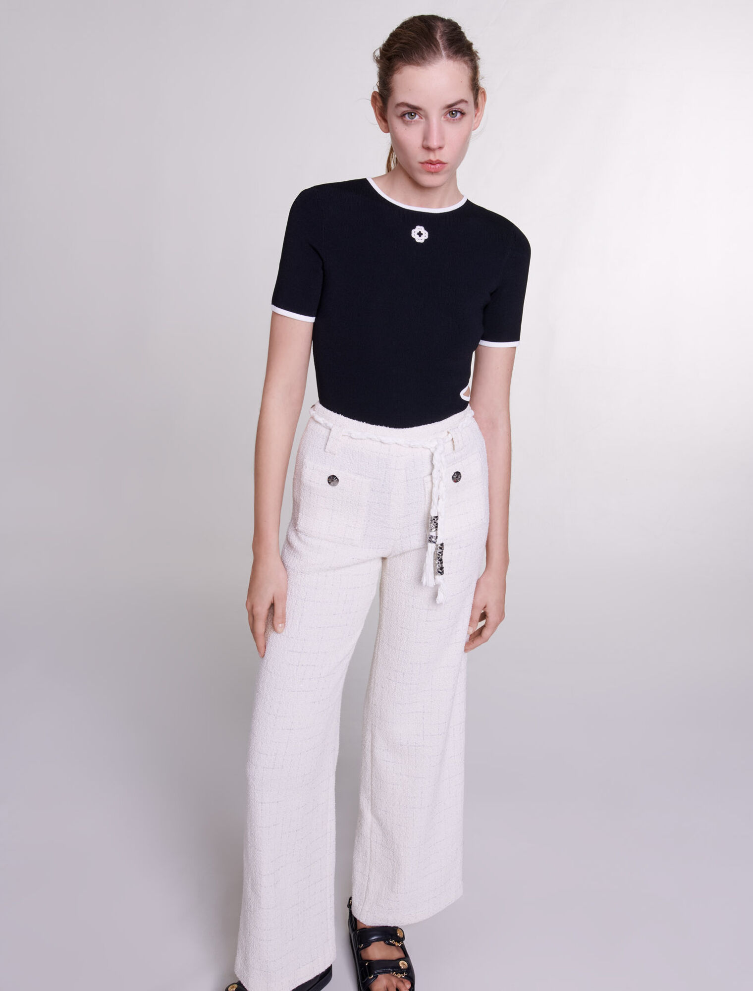 Pantalon en tweed à fils métalisés