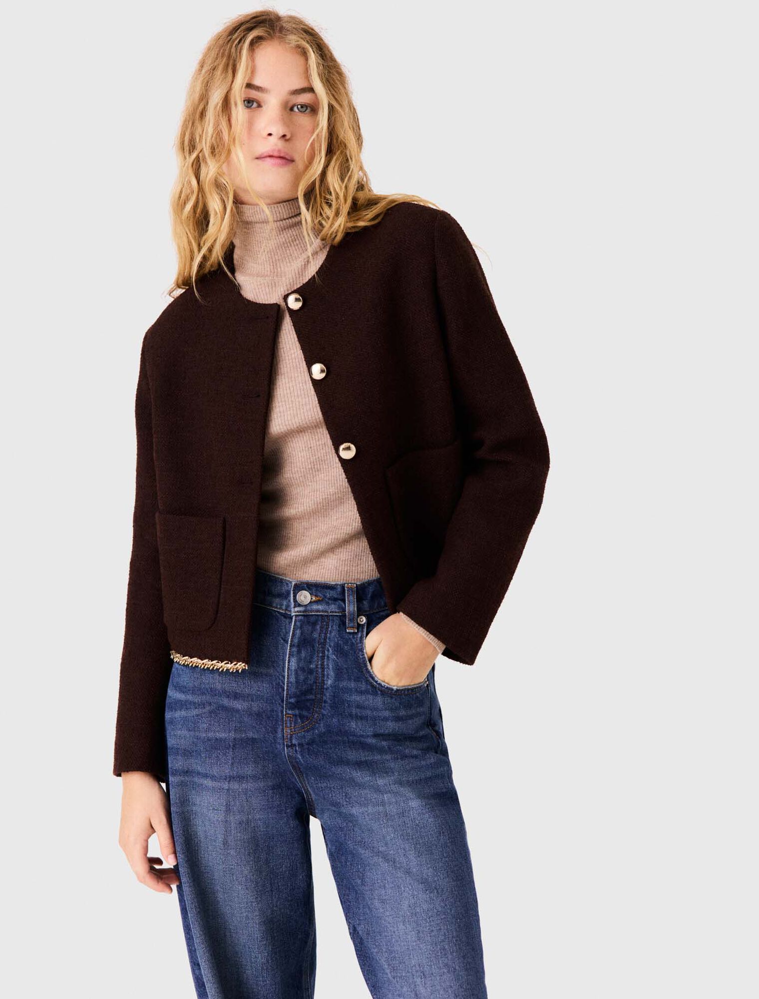 Veste en tweed avec un galon cha&icirc;ne