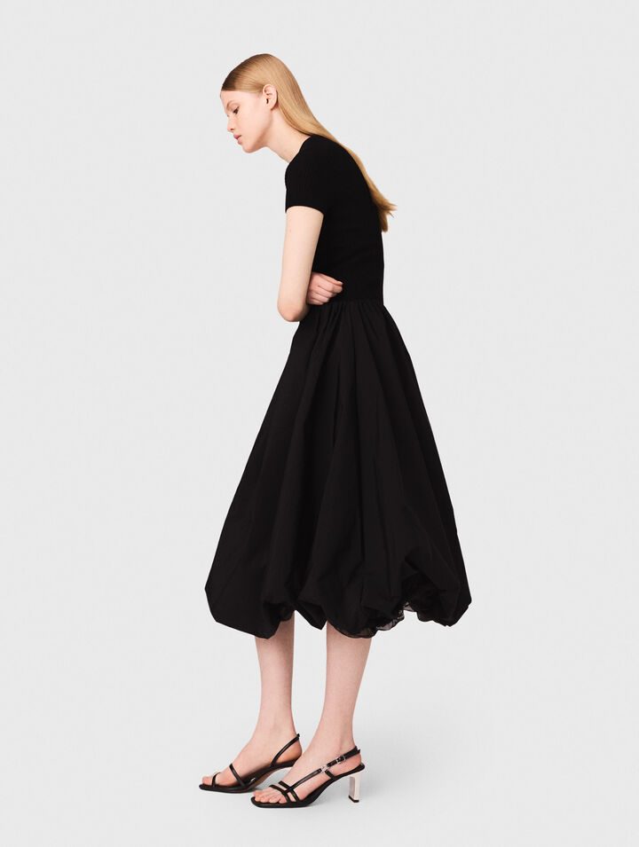 Robe longue en maille et taffetas