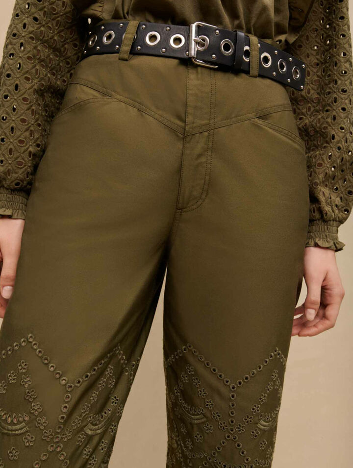 Pantalon en coton brodé