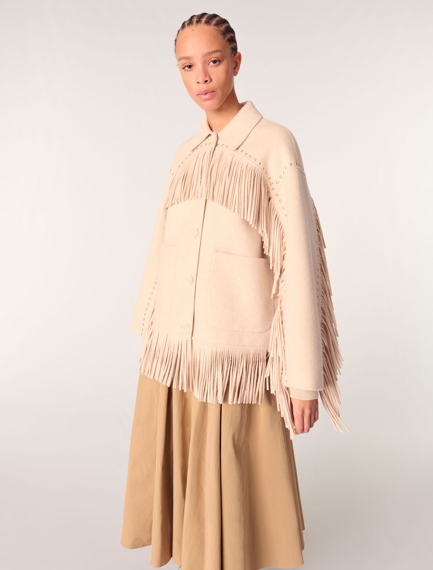 Manteau en double face à franges