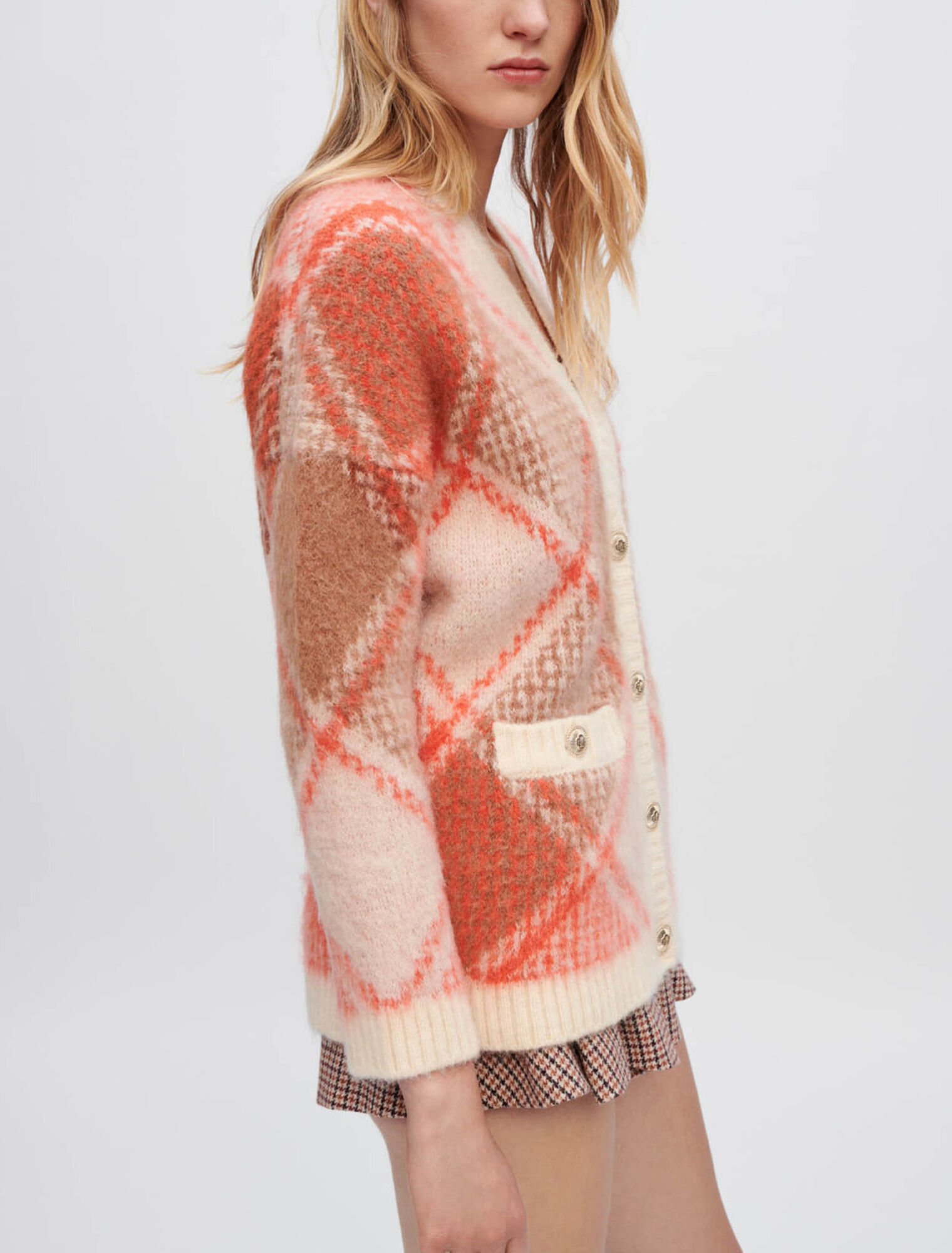 Cardigan fluffy en jacquard losanges