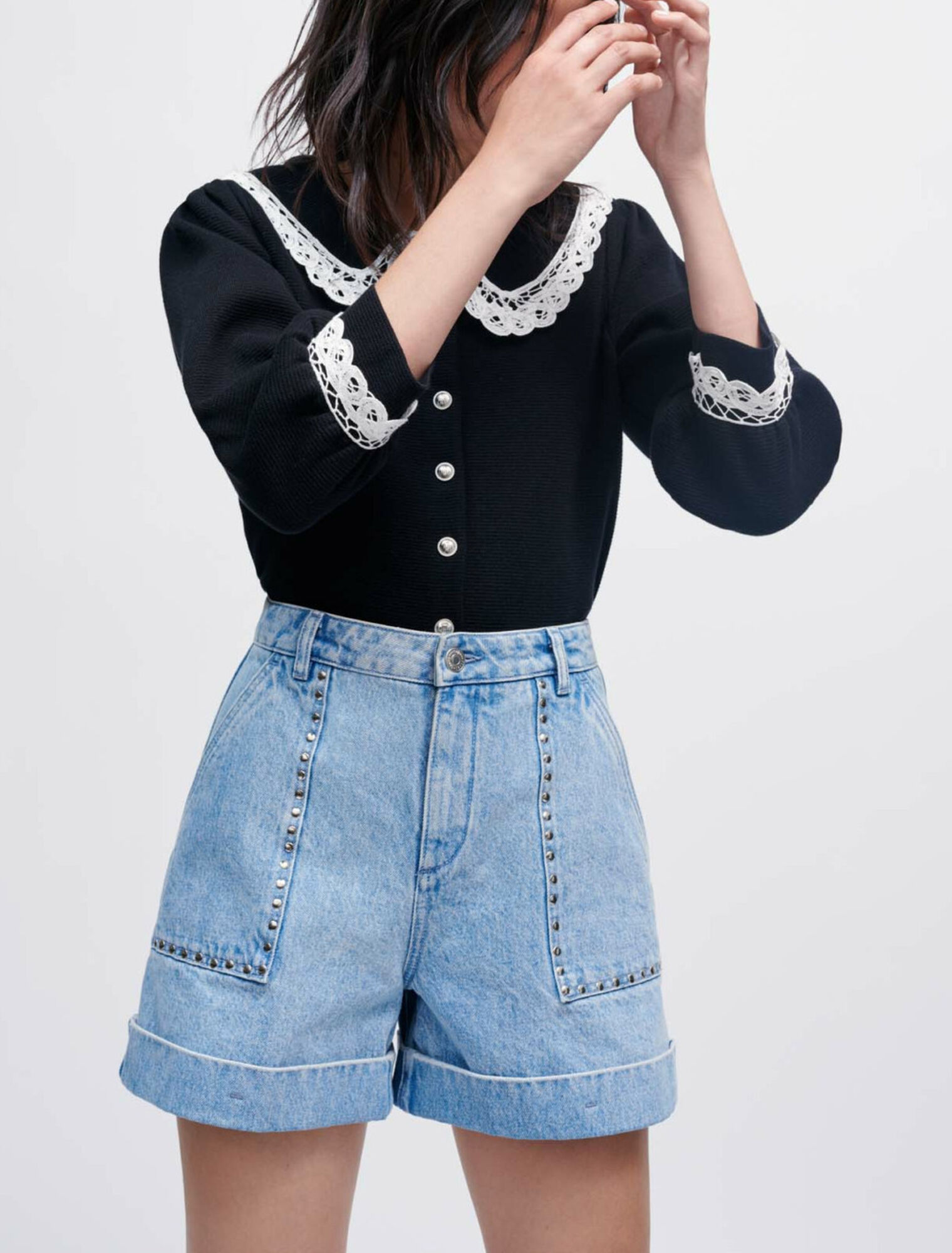 Short en jean à studs