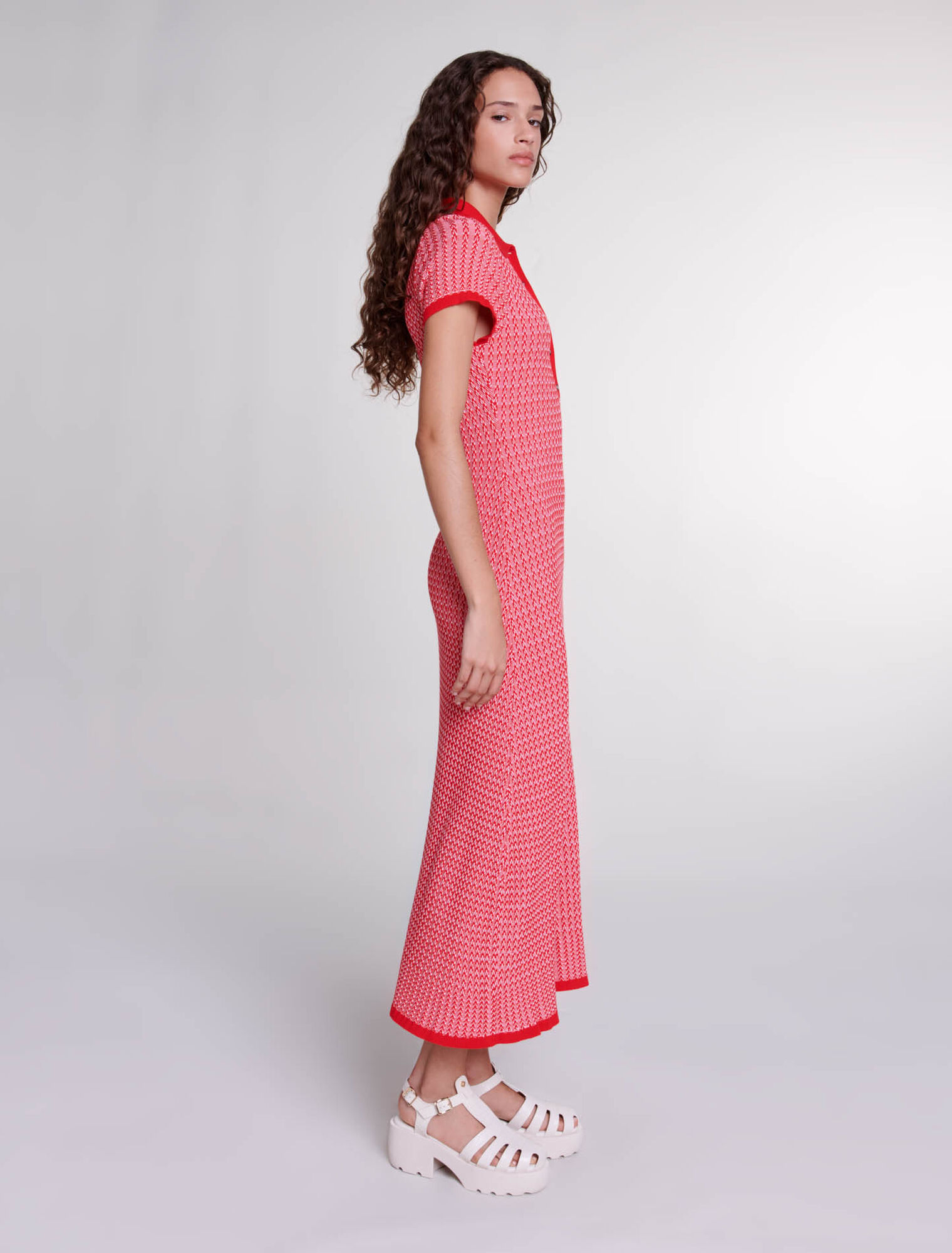 Robe longue en maille chevrons