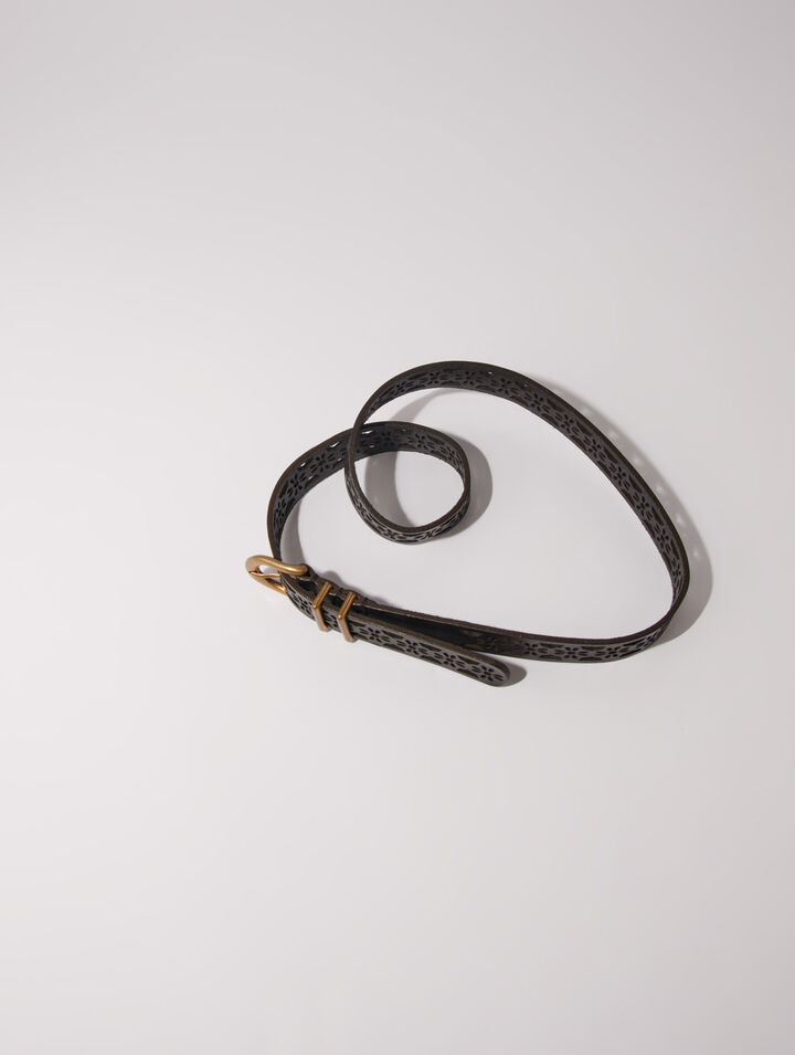 Ceinture en cuir détail fleurs