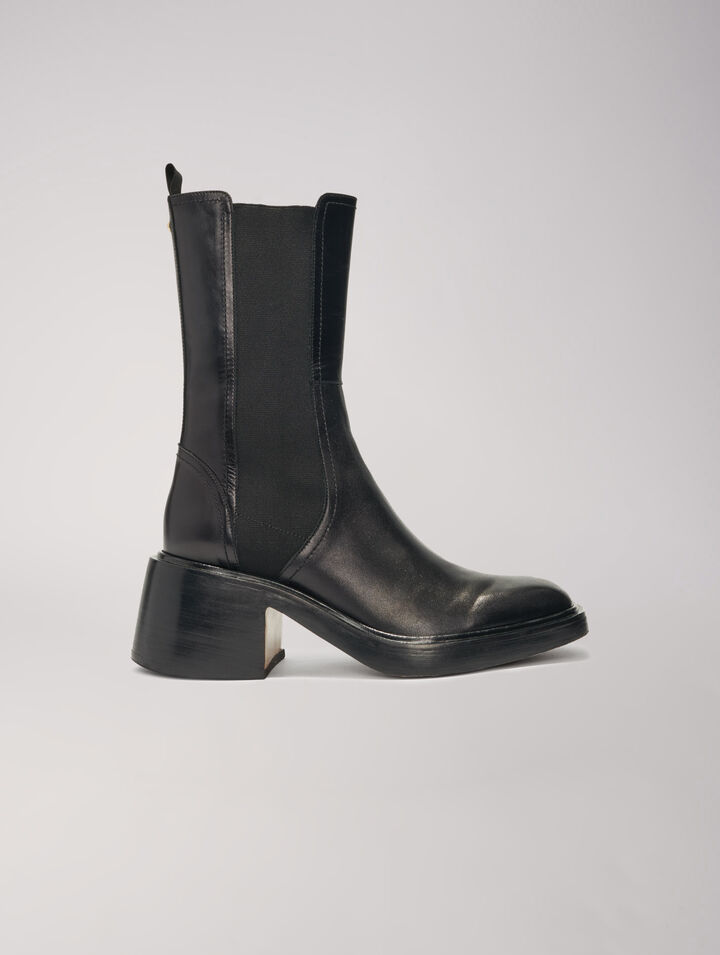 Bottines en cuir noir à bouts carrés