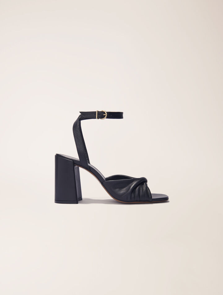 Maje Plain Leather Sandals With Heels In Noir
