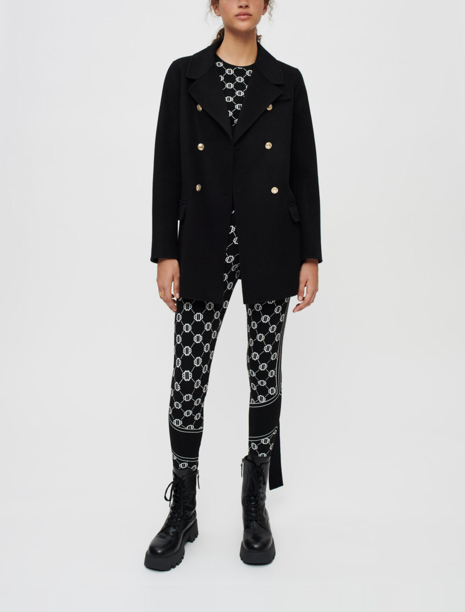 Manteau en double face noir à ceinture