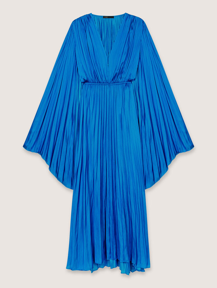 Robe longue à cape satinée plissée