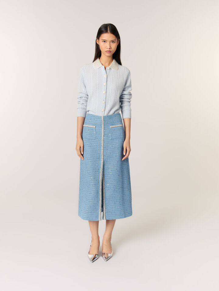 Jupe midi en tweed à sequins
