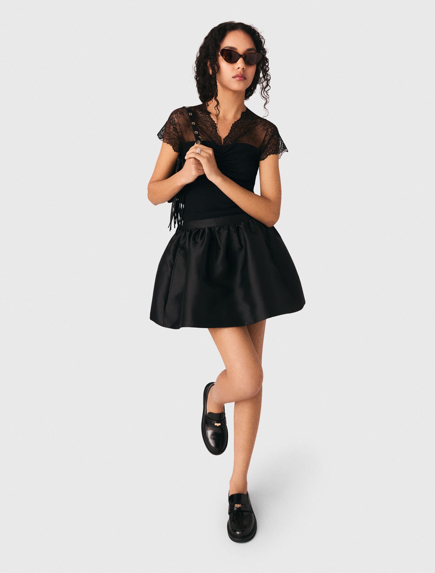 Top en jersey incrust&eacute; de dentelle