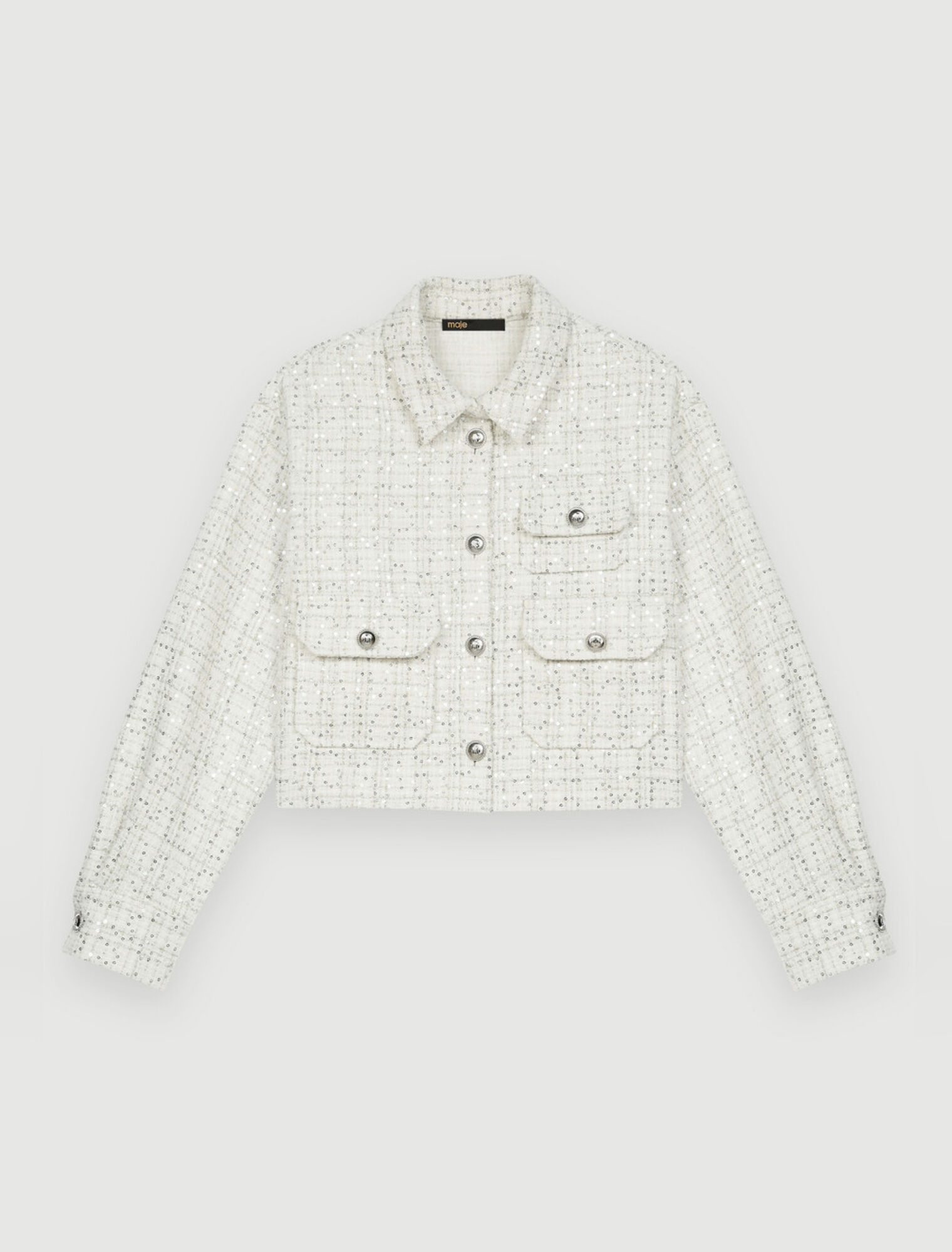 Chemise en tweed écru à sequins