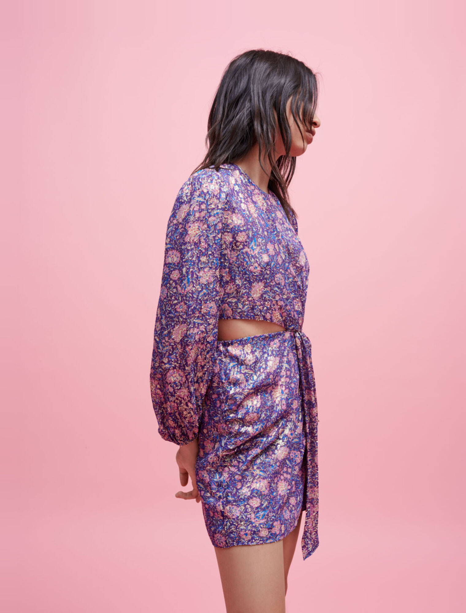 Robe en viscose imprimée métallisée