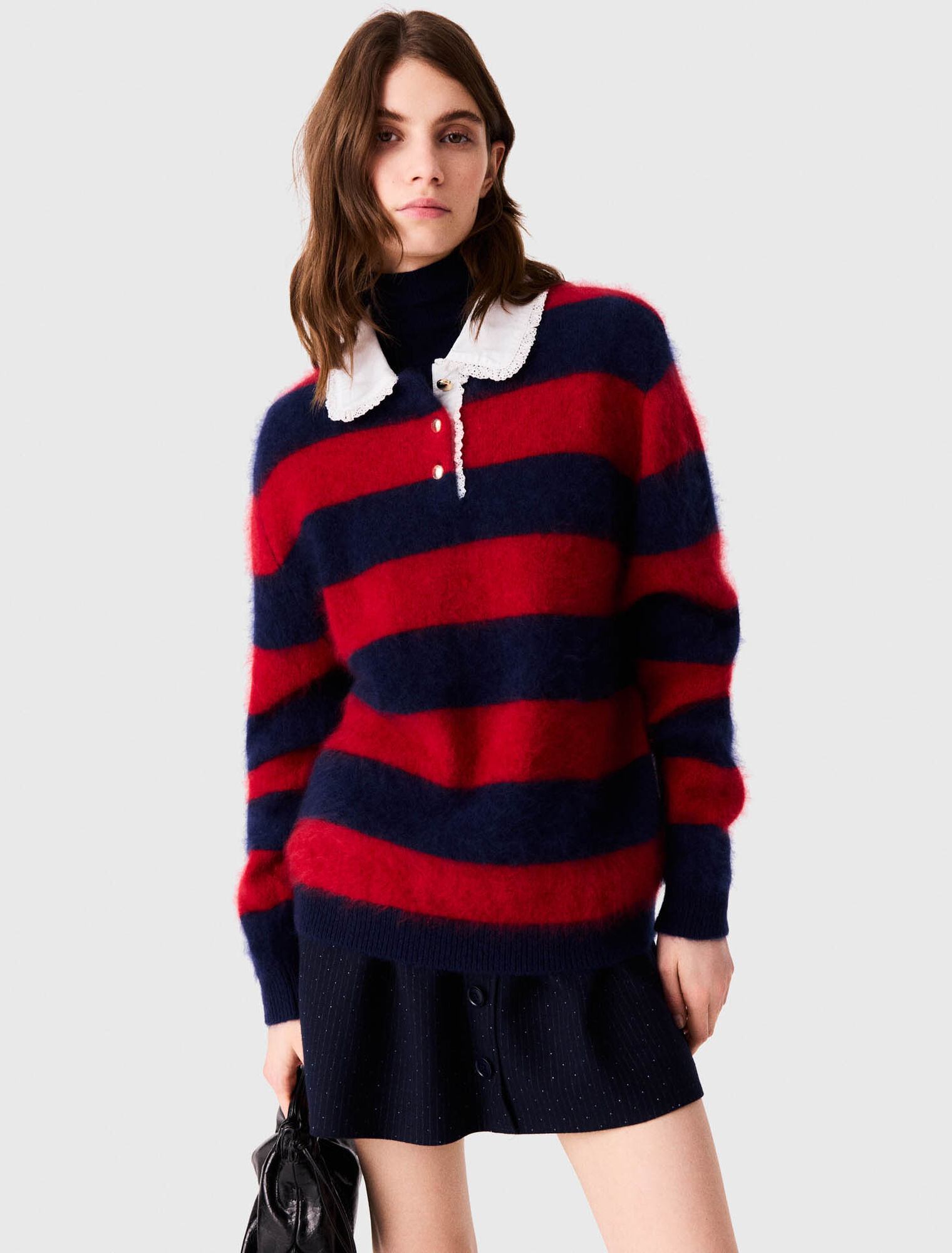 Pull fluffy avec col en popeline