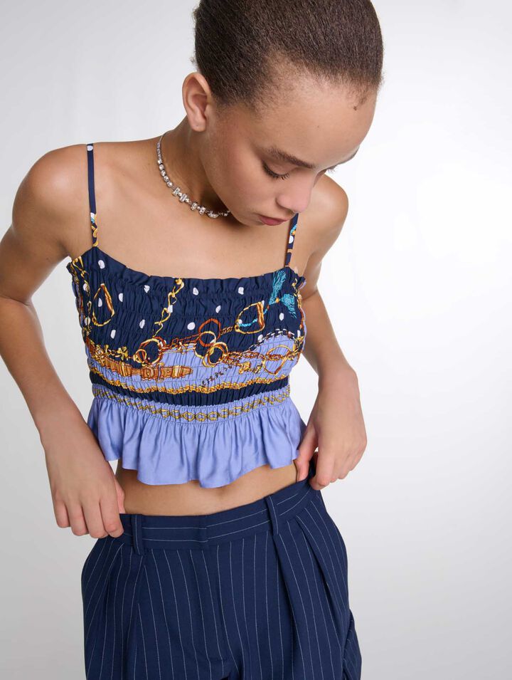 Crop top smocké imprimé