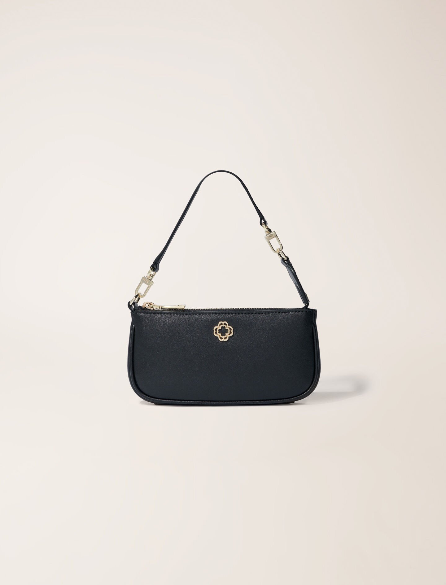 maje Pochette en cuir lisse Noir