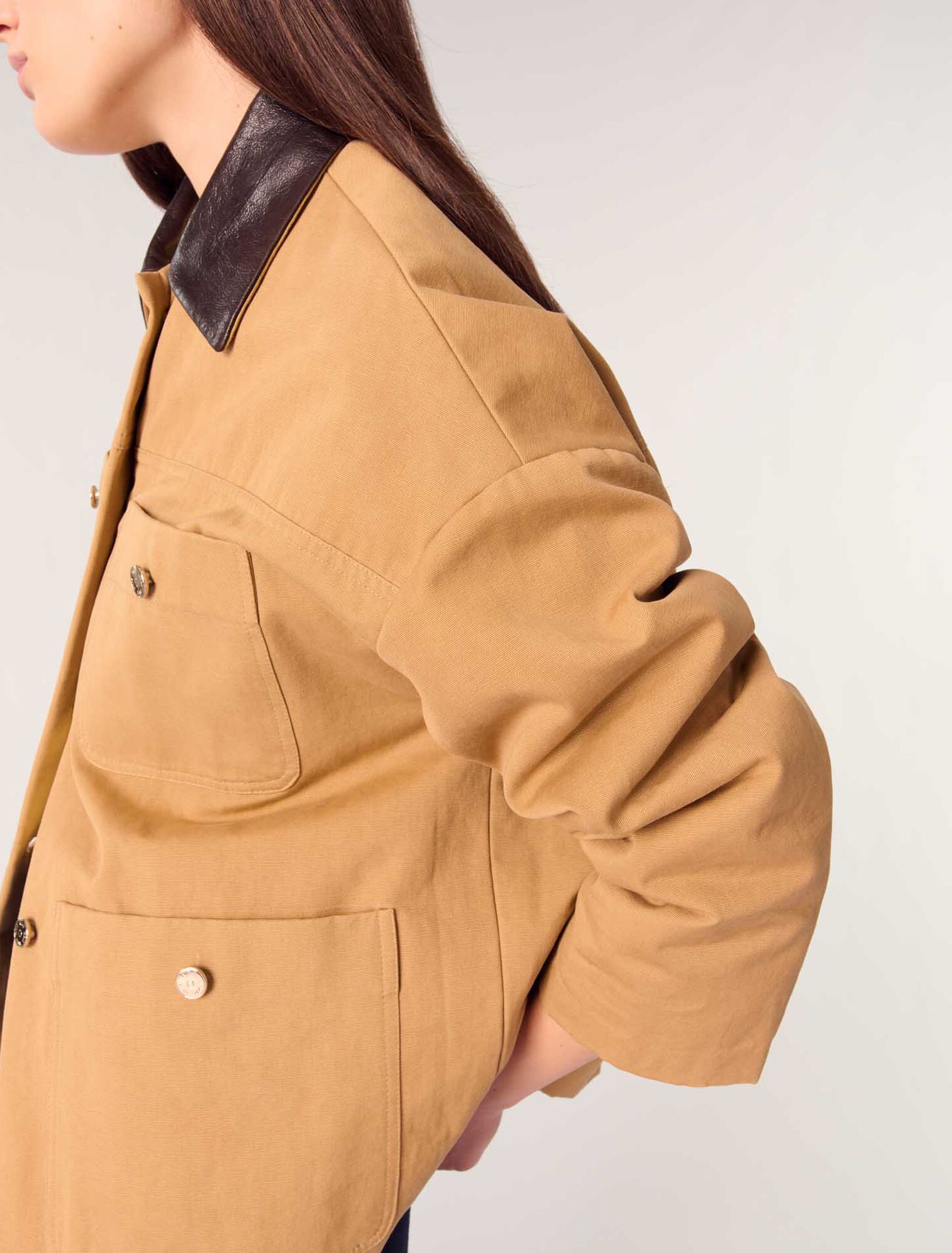 Manteau en coton et col en cuir