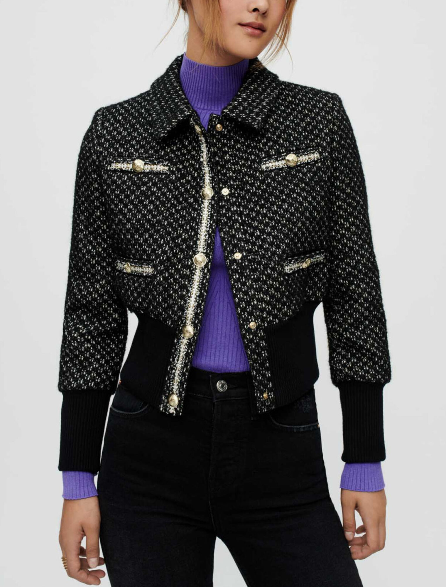 Blouson en tweed resserré en bas