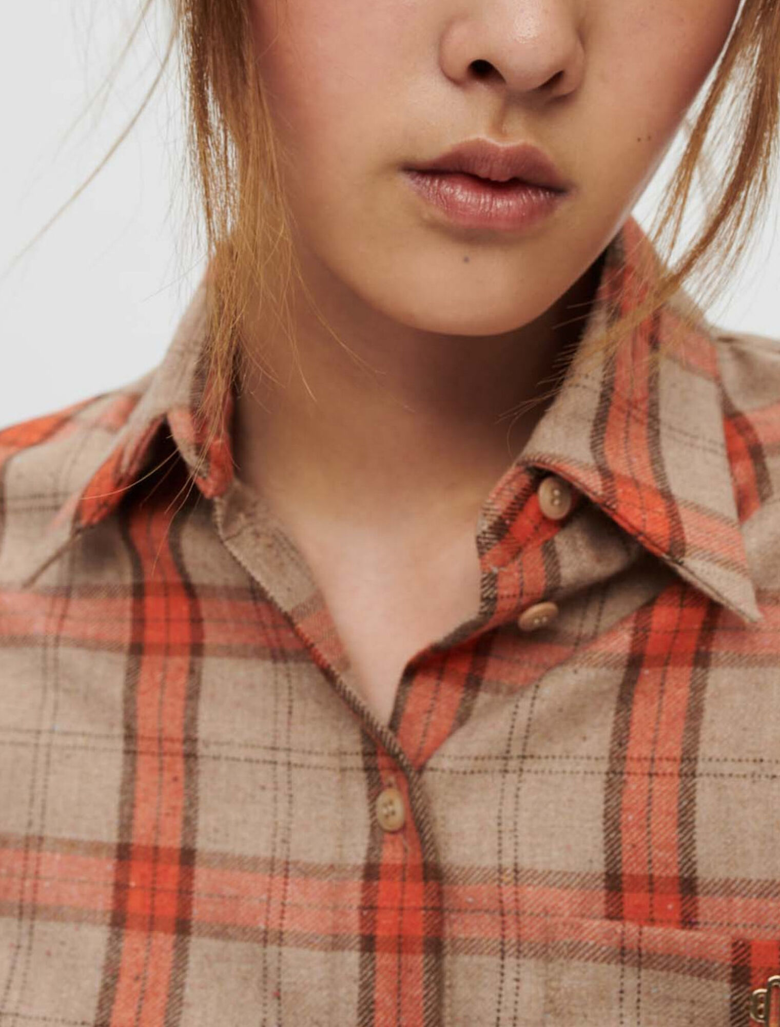 Chemise crop à carreaux camel et orange