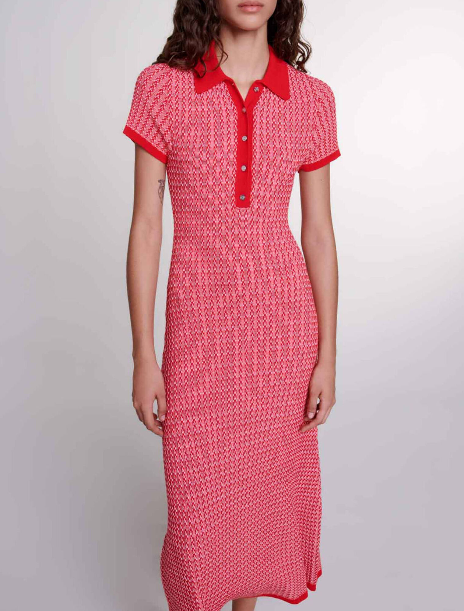 Robe longue en maille chevrons