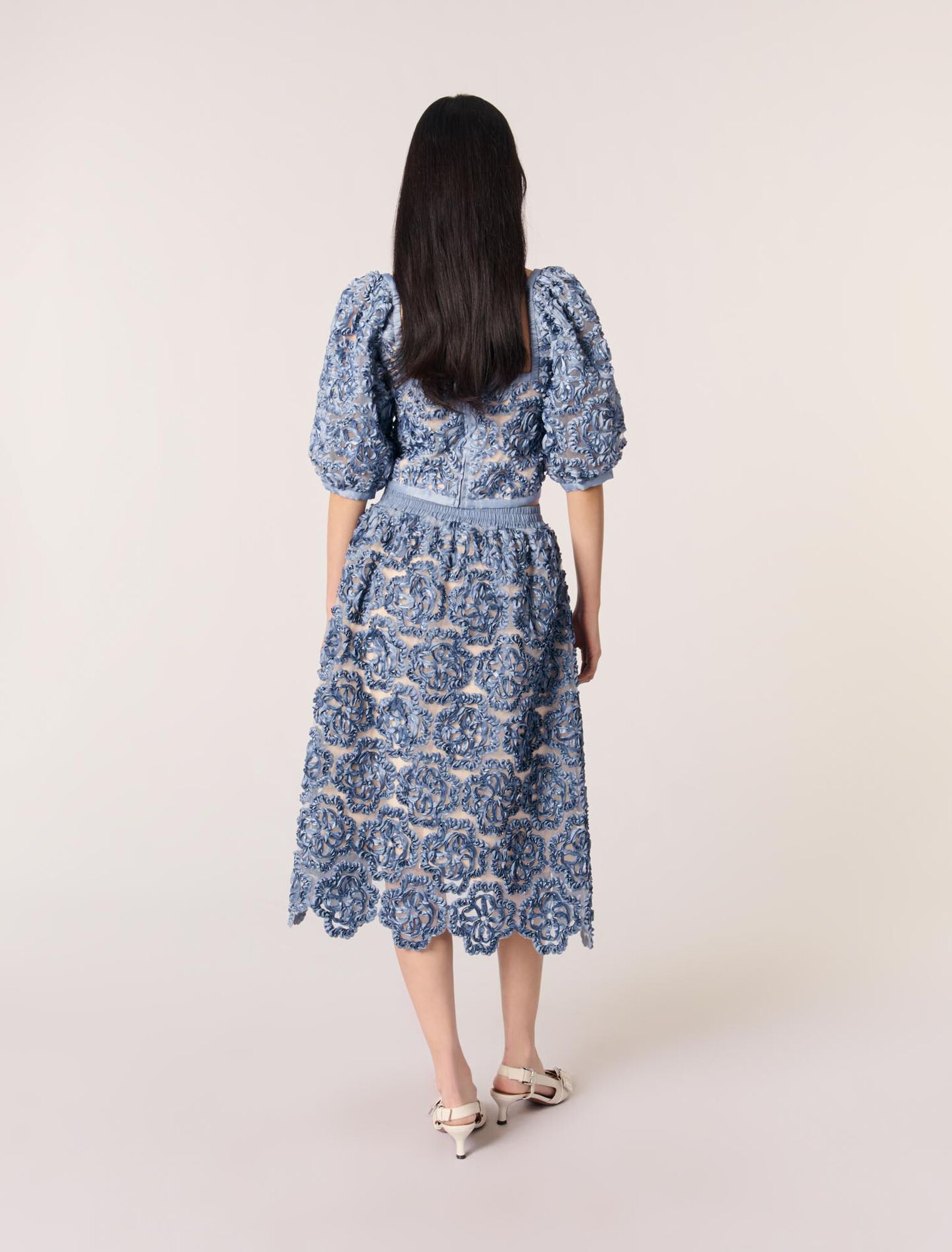 Jupe longue en organza motif floral
